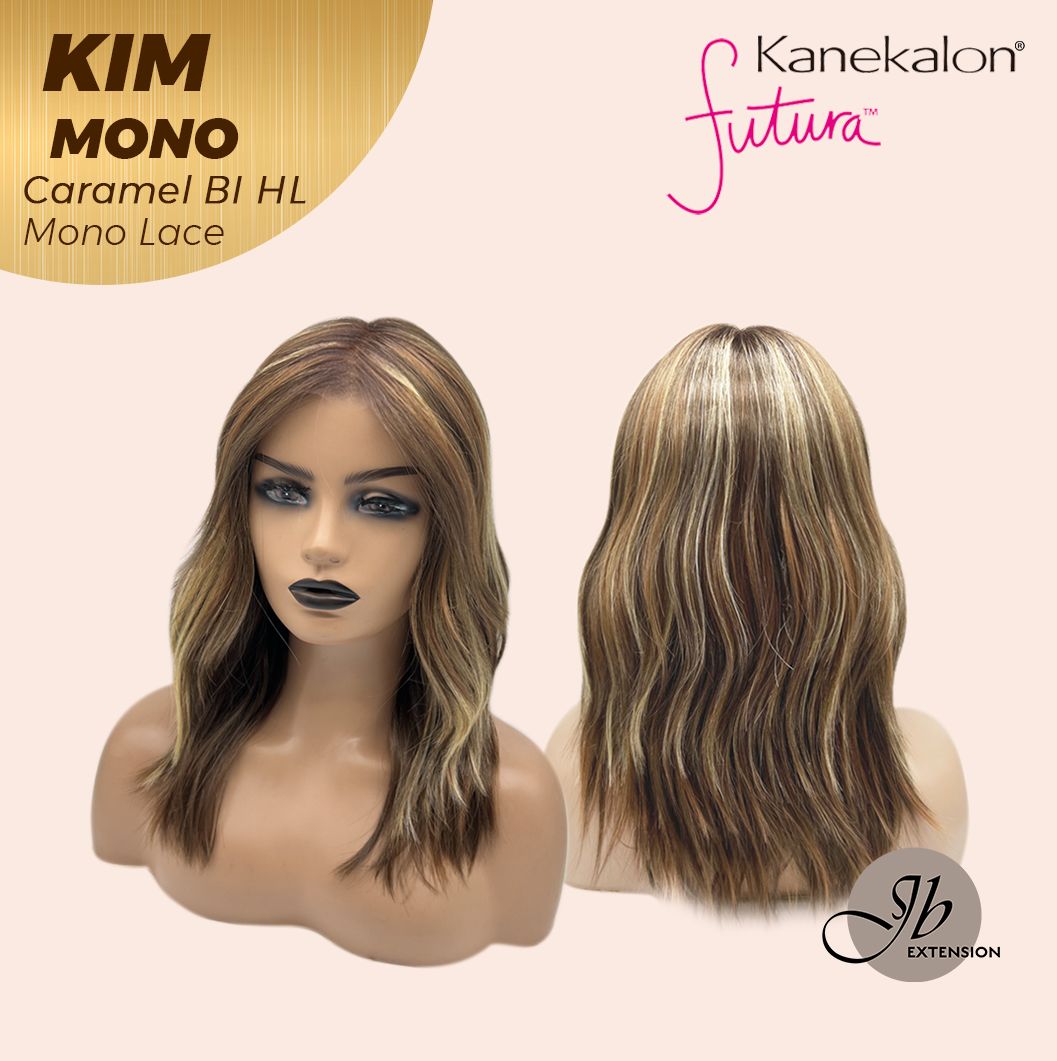 JBEXTENSION KIM MONO Full Monofilament Handmade Full Lace Full Hand Tied Wig 17 Inches Caramel Blonde Highlight Mono Lace Handmade Futura Fiber Wig with Anti-slip Silicone Strips Glueless Wig KIM MONO - CARAMEL BLONDE HIGHLIGHT【BENDY EAR TABS】