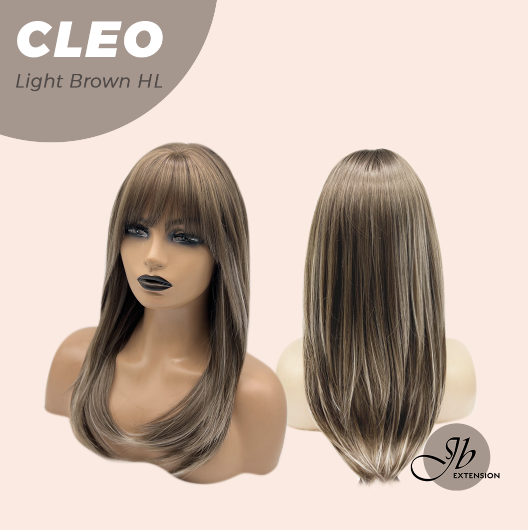 JBEXTENSION 20 Inches Light Brown Highlight Wig with Bangs CLEO LIGHT BROWN HIGHLIGHT