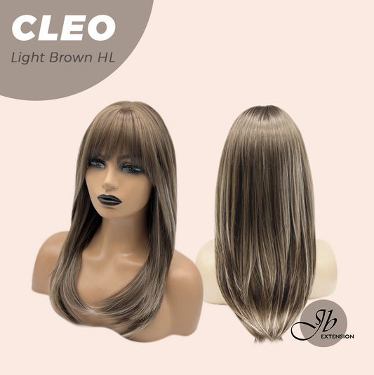 JBEXTENSION 20 Inches Light Brown Highlight Wig with Bangs CLEO LIGHT BROWN HIGHLIGHT