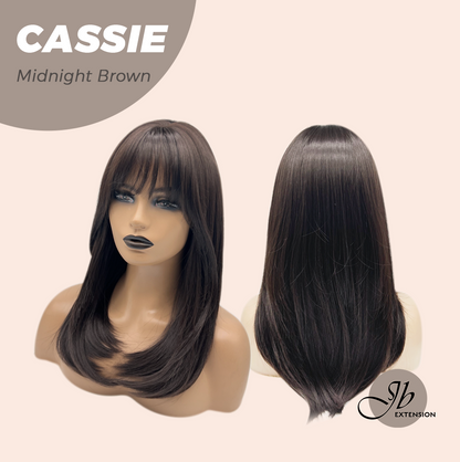 JBEXTENSION 19 Inches Long Midnight Brown Wig with Bangs CASSIE MIDNIGHT BROWN