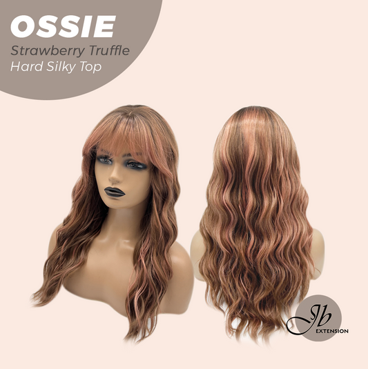 JBEXTENSION 22 Inches Scalpiana Long Wave Strawberry Truffle 3.5X4 Hard Silky Top Natural Scalp Effect Wig with Bangs OSSIE STRAWBERRY TRUFFLE