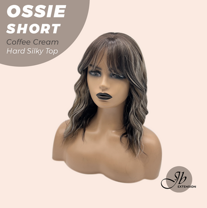 JBEXTENSION 14 Inches Scalpiana Wave Coffee Cream 3.5X4 Hard Silky Top Natural Scalp Effect Wig with Bangs OSSIE SHORT - COFFEE CREAM