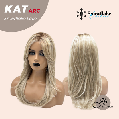 JBEXTENSION 20 Inches Mix Blonde Long Pre-Cut Arc Snowflake Lace Frontlace Glueless Wig KAT【BENDY EAR TABS】