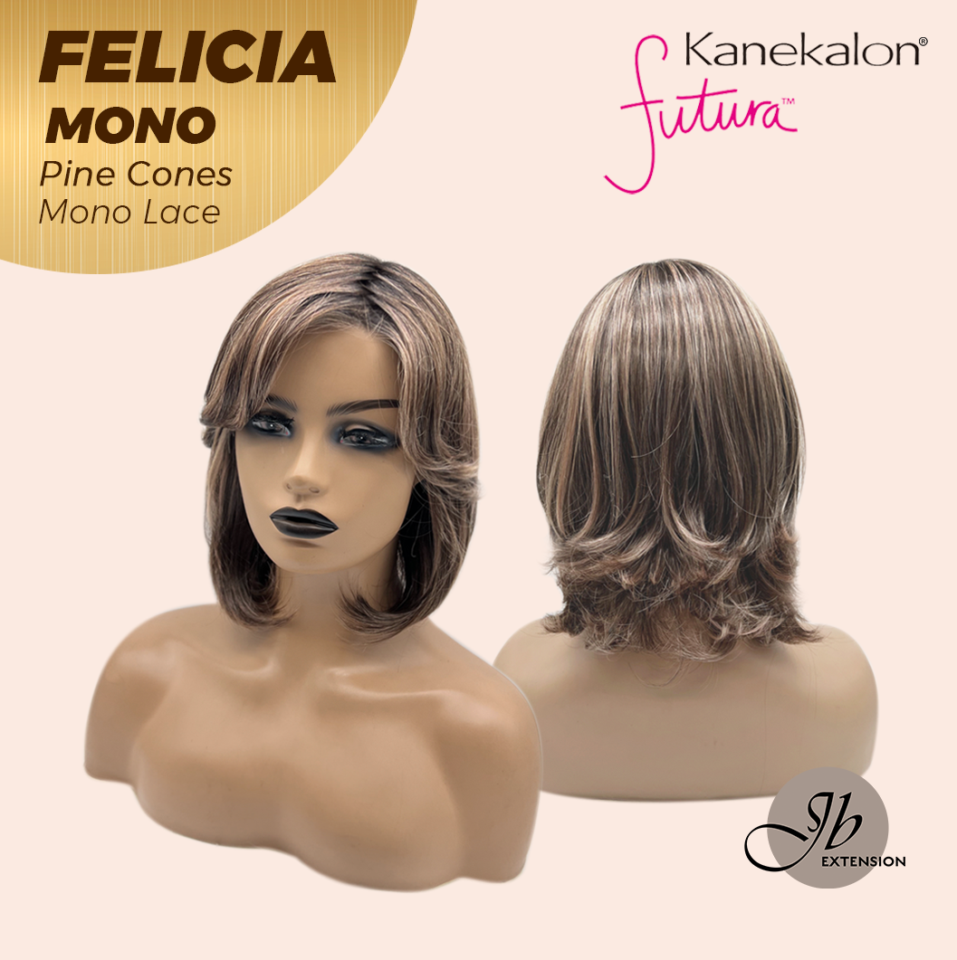 JBEXTENSION FELICIA MONO Full Monofilament Handmade Full Lace Full Hand Tied Wig 11 Inches Pine Cones Mono Lace Handmade Futura Fiber Wig with Anti-slip Silicone Strips Glueless Wig FELICIA MONO - PINE CONES【BENDY EAR TABS】