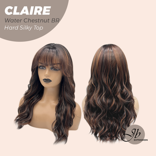 JBEXTENSION 22 Inches Scalpiana Water Chestnut Brown 3.5X4 Hard Silky Top Natural Scalp Effect Women Wig with Bangs CLAIRE SILKY TOP - WATER CHESTNUT BROWN