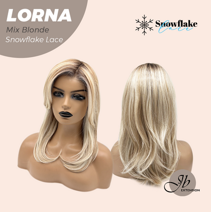 [FINAL SALE] JBEXTENSION 18 Inches Mix Blonde Curly Pre-Cut Snowflake Lace Frontlace Glueless Wig LORNA SNOWFLAKE MIX BLONDE【PERMATEASE】【BENDY EAR TABS】- M/L