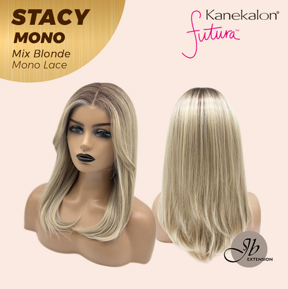 JBEXTENSION STACY MONO Monofilament Handmade Wig 6X5 Full Monofilament Hand Tied Top Wig 18 Inches Mix Blonde Mono Lace Wig with Anti-slip Silicone Strips Glueless Wig STACY MONO - MIX BLONDE【BENDY EAR TABS】