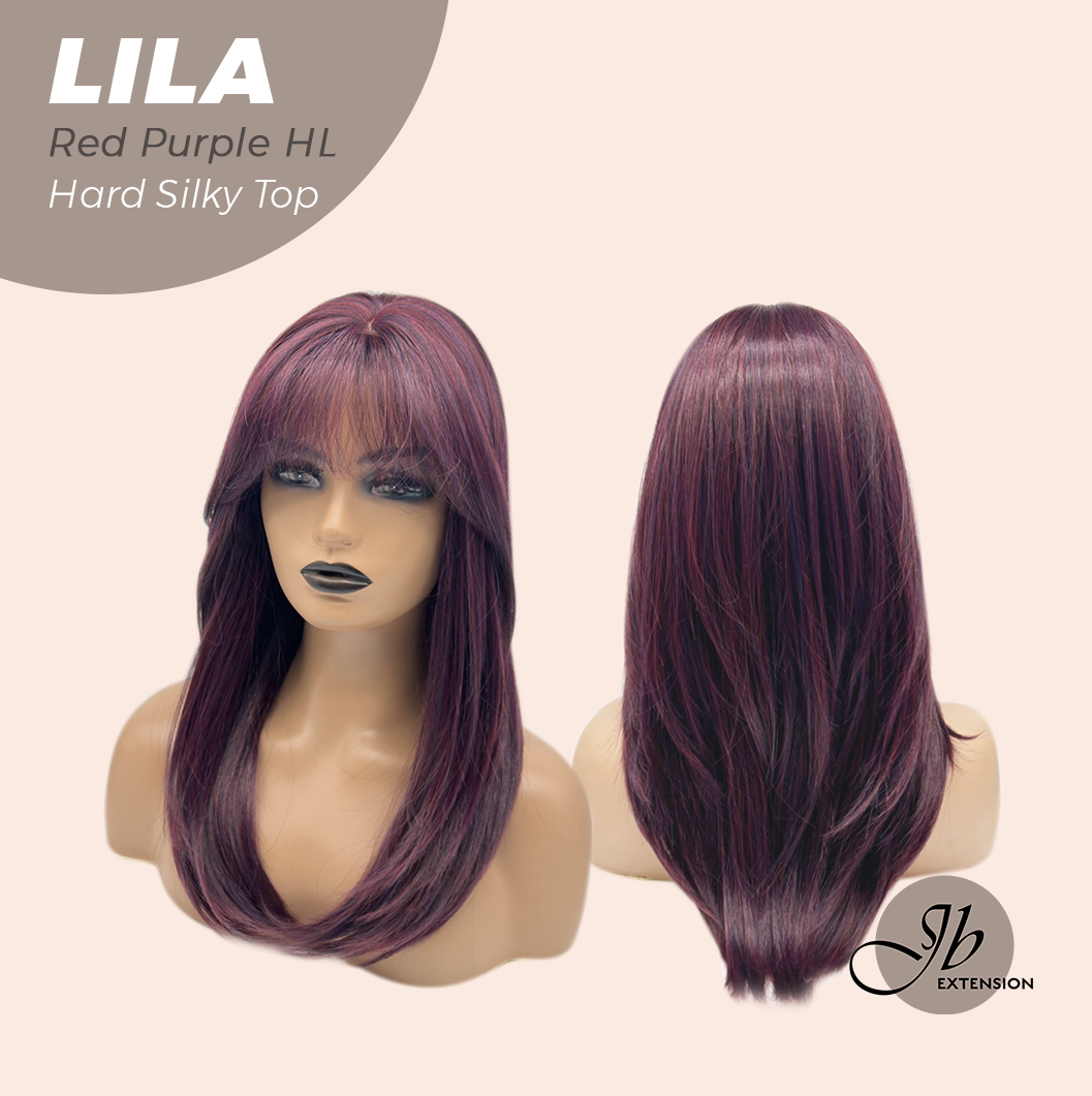 JBEXTENSION 20 Inches Scalpiana Red Purple Highlight Wolf Cut 3.5X4 Hard Silky Top Natural Scalp Effect Wig With Bangs LILA RED PURPLE HIGHLIGHT