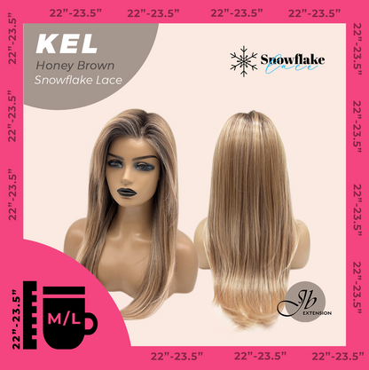 JBEXTENSION 22 Inches Honey Brown Pre-Cut Snowflake Lace Frontlace Glueless Wig KEL HONEY BROWN【PERMATEASE】【BENDY EAR TABS】- M/L