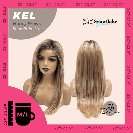 JBEXTENSION 22 Inches Honey Brown Pre-Cut Snowflake Lace Frontlace Glueless Wig KEL HONEY BROWN【PERMATEASE】【BENDY EAR TABS】- M/L