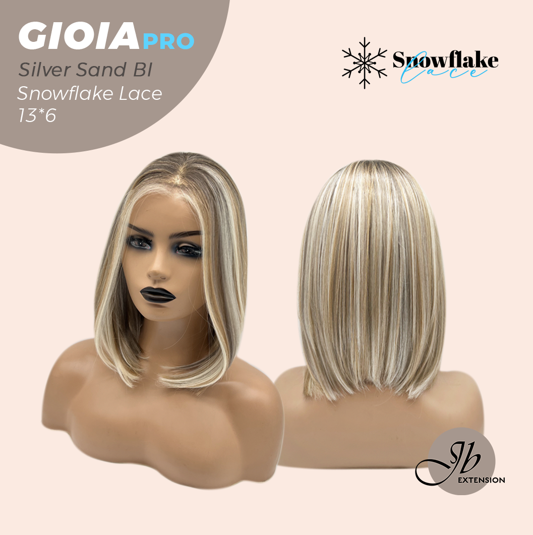 JBEXTENSION 14 Inches Silver Sand Blonde Pre-Cut 13X6 Free Part Snowflake Lace Frontlace Bob Cut Glueless Wig GIOIA PRO - SILVER SAND BLONDE【BENDY EAR TABS】