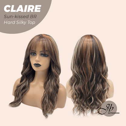 JBEXTENSION 22 Inches Scalpiana Sun-Kissed Brown 3.5X4 Hard Silky Top Natural Scalp Effect Women Wig with Bangs CLAIRE SILKY TOP - SUN KISSED BROWN