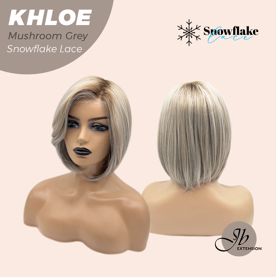 JBEXTENSION 12 Inches Bob Cut Mushroom Grey Pre-Cut Snowflake Lace Frontlace Glueless Wig KHLOE MUSHROOM GREY【PERMATEASE】【BENDY EAR TABS】- M/L