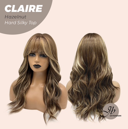 HOT OF SEASON -22 Inches Scalpiana Hazelnut 3.5X4 Hard Silky Top Natural Scalp Effect Women Wig with Bangs CLAIRE SILKY TOP - HAZELNUT