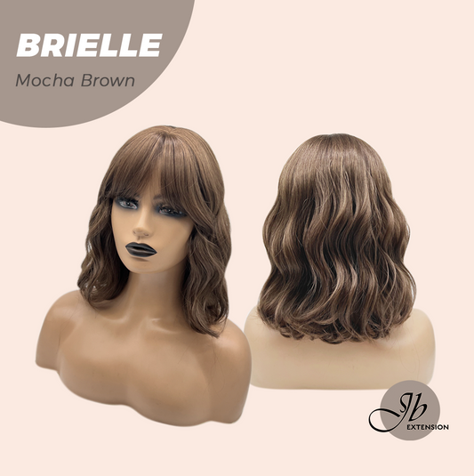 JBEXTENSION 12 Inches Bob Mocha Brown Wavy Wig with Bangs BRIELLE MOCHA BROWN