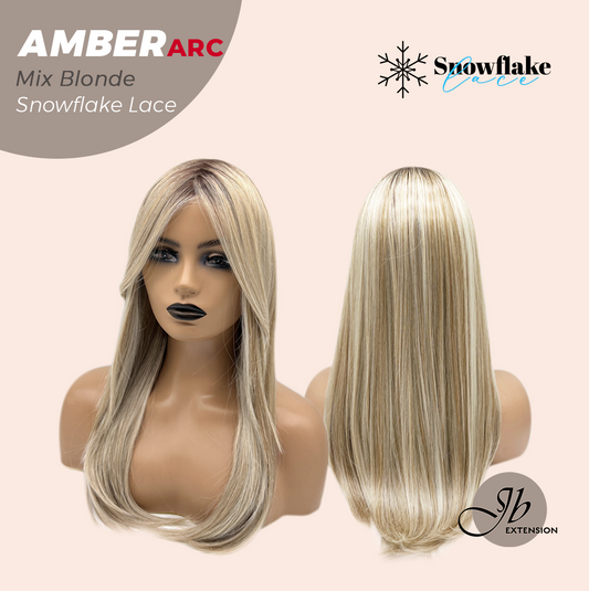 JBEXTENSION 21 Inches Straight Mix Blonde Pre-Cut Arc Snowflake Lace Frontlace Glueless Wig AMBER MIX BLONDE【BENDY EAR TABS】