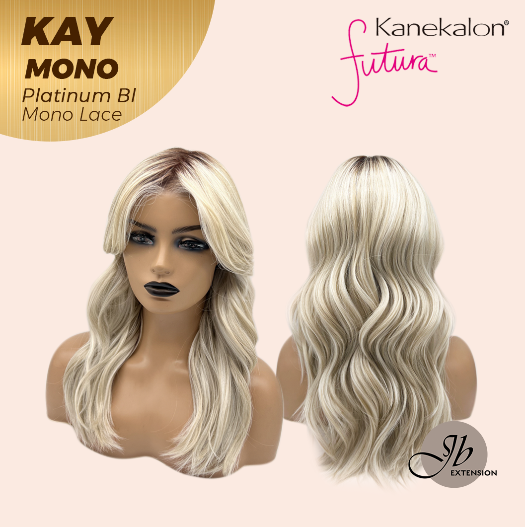 JBEXTENSION KAY MONO Full Monofilament Handmade Full Lace Full Hand Tied Wig 19 Inches Platinum Blonde Mono Lace Handmade Futura Fiber Wig with Anti-slip Silicone Strips Glueless Wig KAY MONO - PLATINUM BLONDE【BENDY EAR TABS】