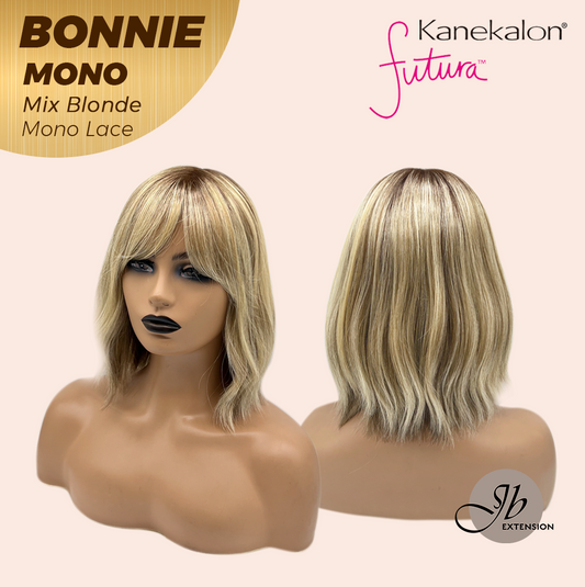 JBEXTENSION BONNIE MONO Full Monofilament Handmade Full Lace Full Hand Tied Wig 12 Inches Mix Blonde With Dark Root Mono Lace Handmade Futura Fiber Glueless Wig BONNIE MONO MIX BLONDE【BENDY EAR TABS】