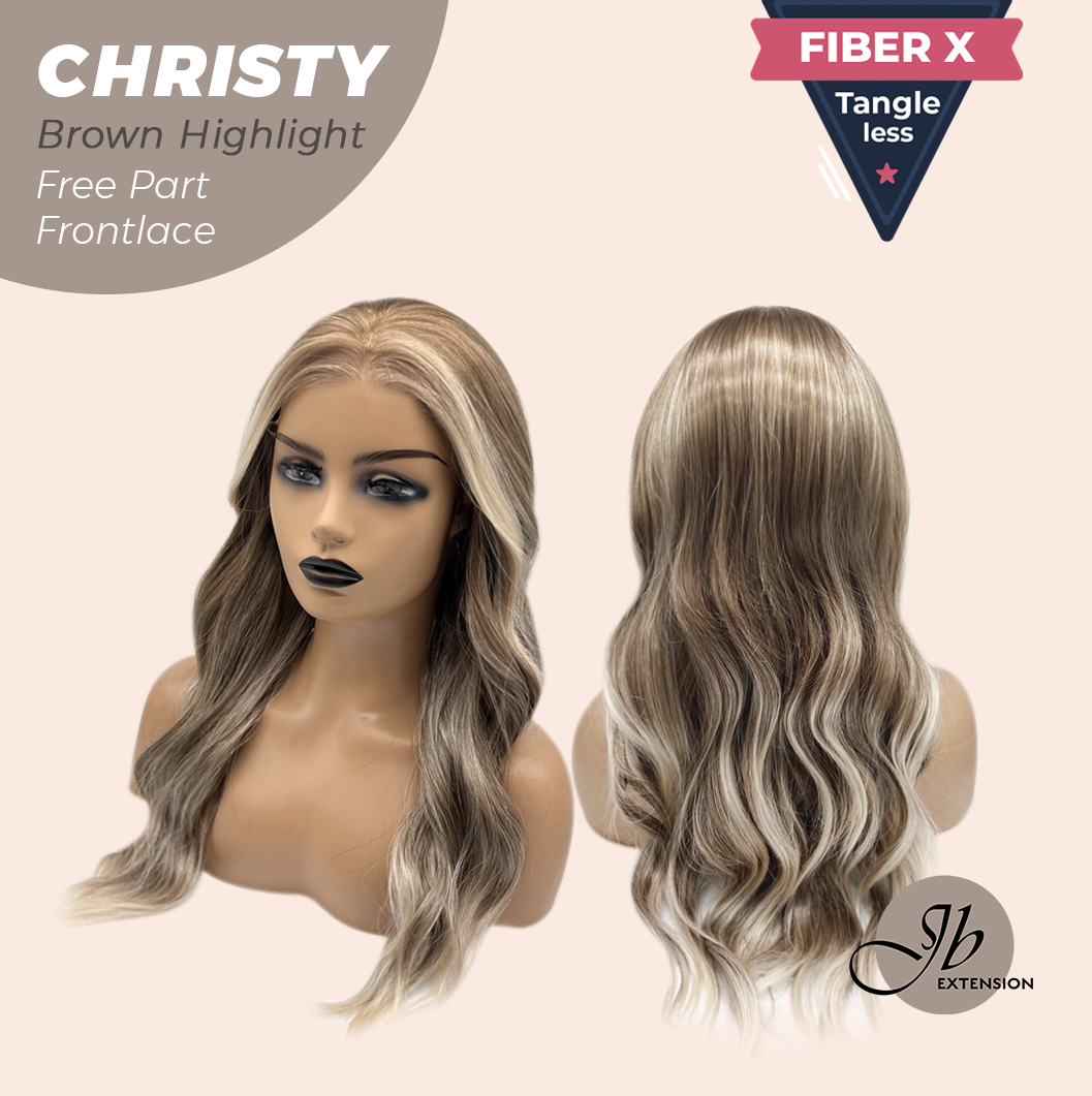 JBEXTENSION 22 Inches Brown Highlight Wave Fiber X, Tangle Less Pre-Cut Free Part Frontlace Glueless Wig CHRISTY BROWN HIGHLIGHT【FIBER X】