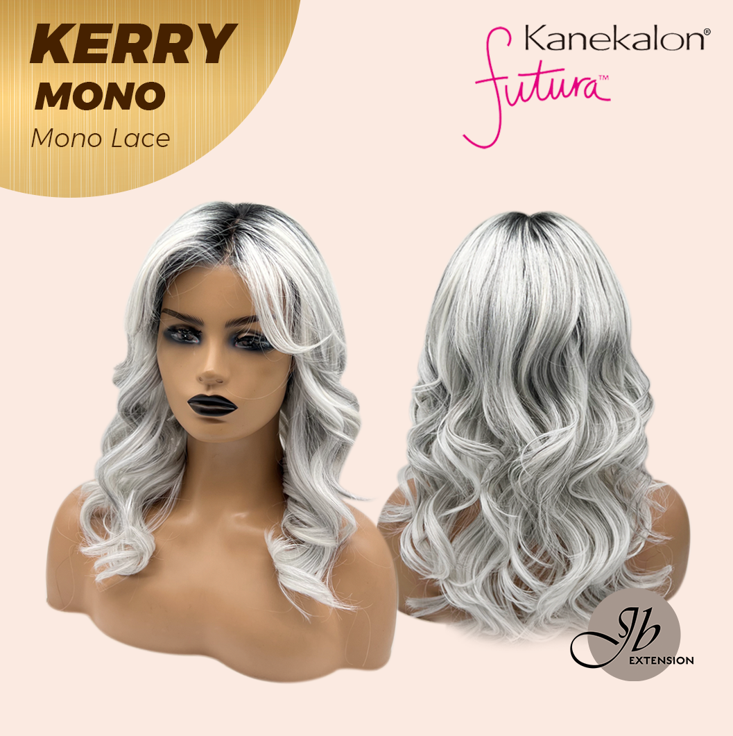 [FINAL SALE] JBEXTENSION KERRY MONO Monofilament Handmade Wig 6X5 Full Monofilament Hand Tied Top Wig 18 Inches Grey with Dark Root Mono Lace Wig With Anti-slip Silicone Strips Glueless Wig KERRY MONO【BENDY EAR TABS】