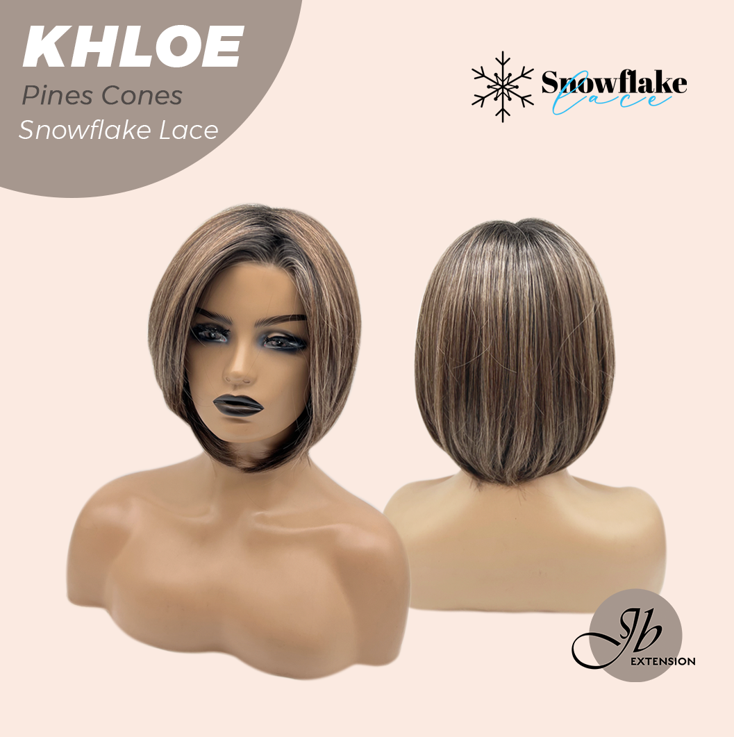 JBEXTENSION 12 Inches Bob Cut Pine Cones Pre-Cut Snowflake Lace Frontlace Glueless Wig KHLOE PINE CONES【PERMATEASE】【BENDY EAR TABS】- M/L