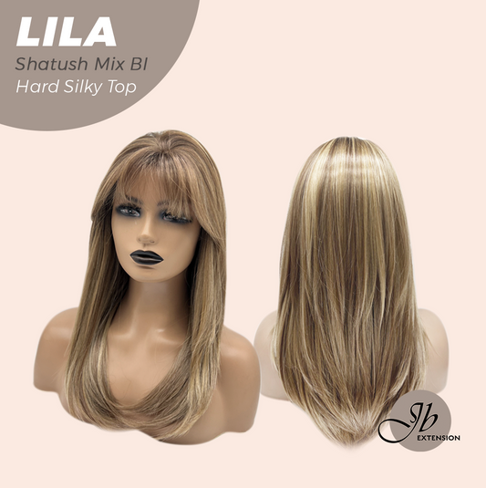 JBEXTENSION 20 Inches Scalpiana Shatush Mix Blonde Wolf Cut 3.5X4 Hard Silky Top Natural Scalp Effect Wig With Bangs LILA SHATUSH MIX BLONDE