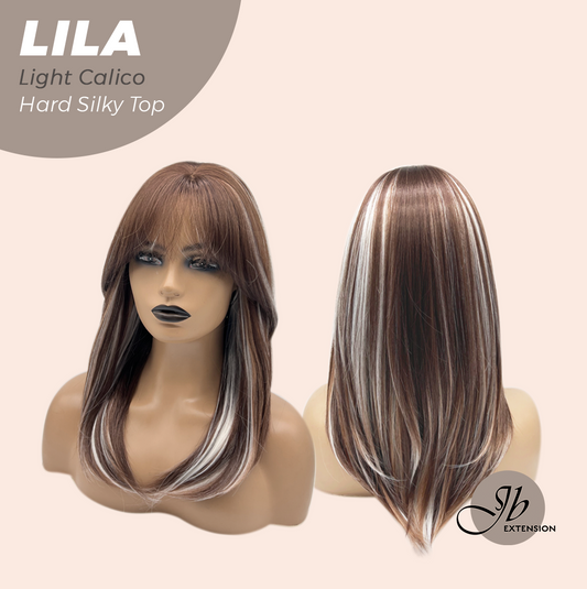 JBEXTENSION 20 Inches Scalpiana Light Calico Wolf Cut 3.5X4 Hard Silky Top Natural Scalp Effect Wig With Bangs LILA LIGHT CALICO