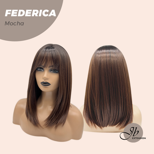 JBEXTENSION 16 Inches Short Bob Cut Mocha Wig with Bangs FEDERICA MOCHA