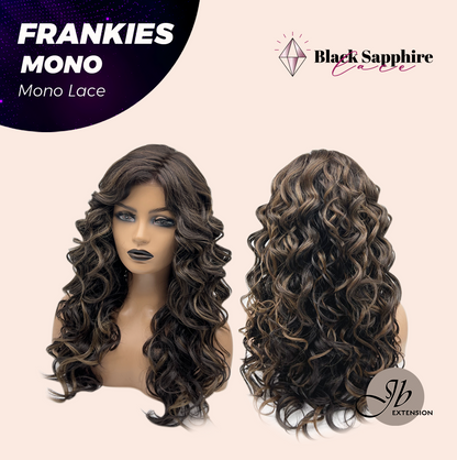 JBEXTENSION FRANKIES MONO Monofilament Handmade Wig 6X5 Full Monofilament Hand Tied Top Wig 19 Inches Dark Brown Highlight Curly Mono Lace Handmade Futura Fiber Glueless Black Sapphire Wig FRANKIES MONO【BENDY EAR TABS】