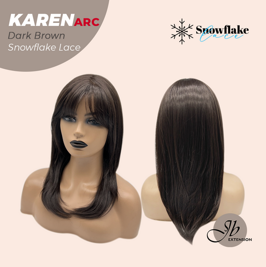 JBEXTENSION 18 Inches Dark Brown Pre-Cut Arc Snowflake Lace Frontlace Glueless Wig KAREN DARK BROWN【BENDY EAR TABS】