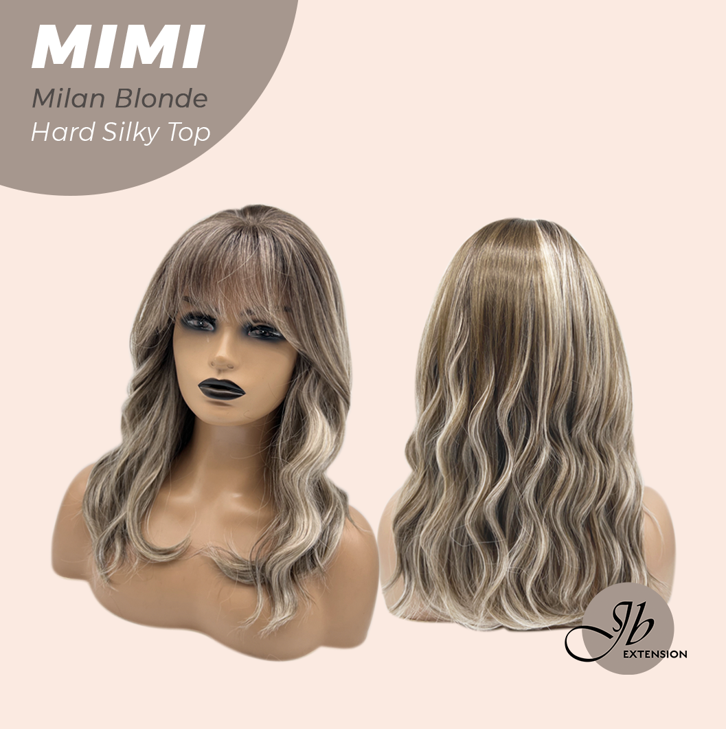 JBEXTENSION 16 Inches Scalpiana 3.5X4 Hard Silky Top Natural Scalp Effect Milan Blonde Body Wave Wig with Bangs Wig MIMI SILK TOP - MILAN BLONDE