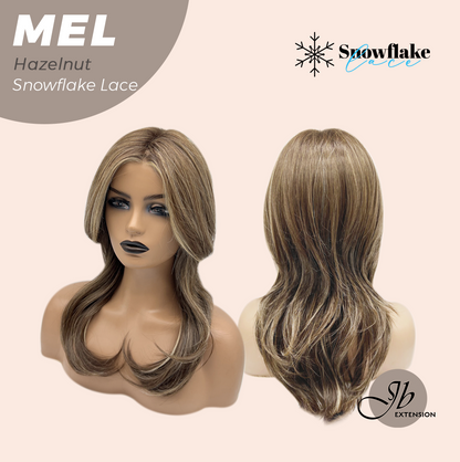 JBEXTENSION 20 Inches Hazelnut Curly Pre-Cut Snowflake Lace Frontlace Glueless Wig MEL HAZELNUT【PERMATEASE】【BENDY EAR TABS】- M/L