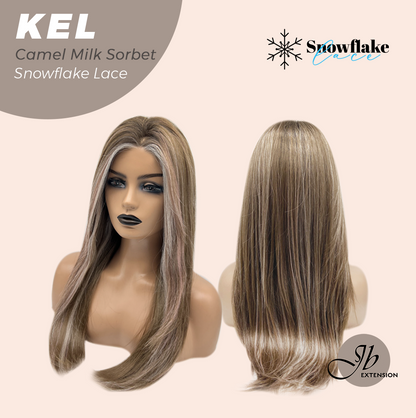 JBEXTENSION 22 Inches Camel Milk Sorbet Pre-Cut Snowflake Lace Frontlace Glueless Wig KEL CAMEL MILK SORBET【PERMATEASE】【BENDY EAR TABS】- M/L