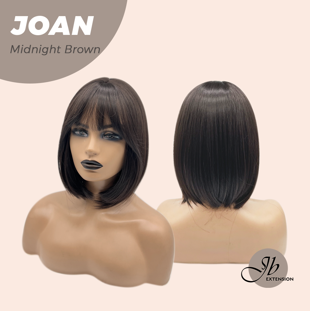 JBEXTENSION 10 Inches Bob Cut Midnight Brown(Black/Brown) Wig with Bangs JOAN MIDNIGHT BROWN