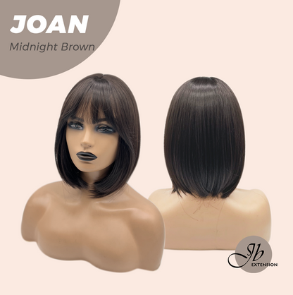 JBEXTENSION 10 Inches Bob Cut Midnight Brown(Black/Brown) Wig with Bangs JOAN MIDNIGHT BROWN
