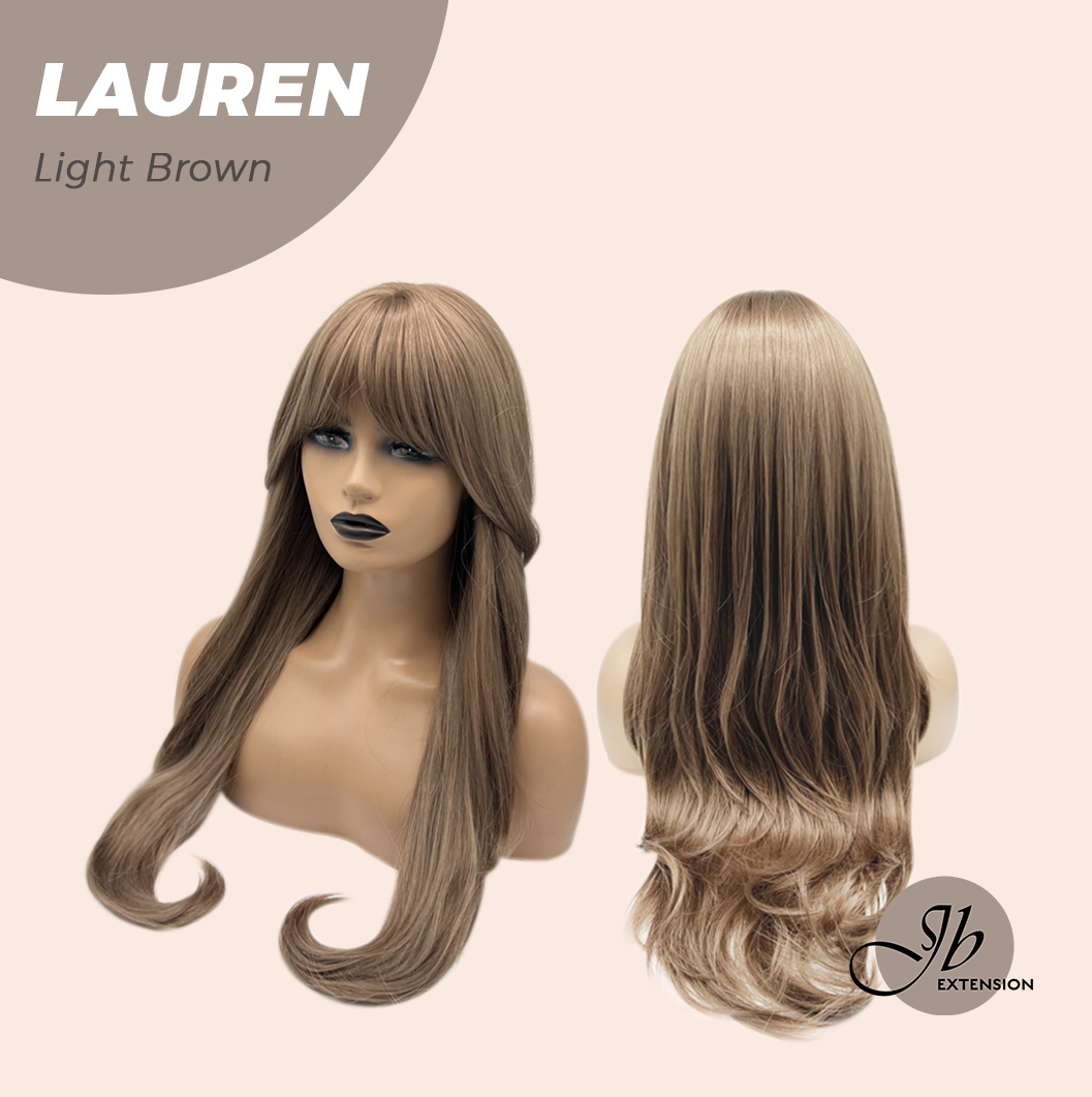 JBEXTENSION 27 Inches Long Light Brown Wig with Bangs LAUREN LIGHT BROWN
