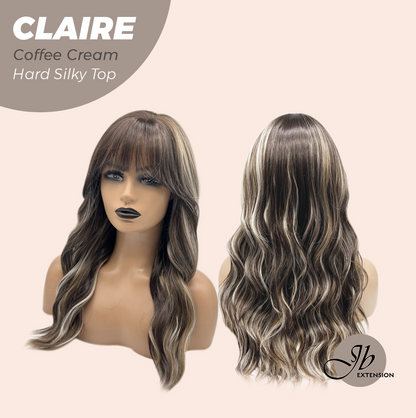 JBEXTENSION 22 Inches Scalpiana Coffee Cream 3.5X4 Hard Silky Top Natural Scalp Effect Women Wig with Bangs CLAIRE SILKY TOP - COFFEE CREAM