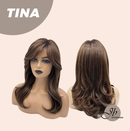 [FINAL SALE] JBEXTENSION 18 Inches Brown Mocha Curly Women Fashion Full Machine Wig TINA【PLUS PERMATEASE】【BENDY EAR TABS】