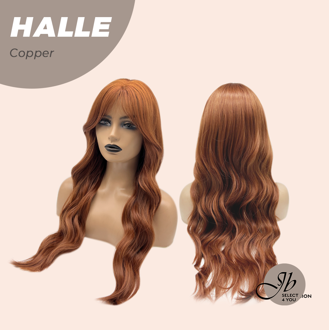 JBEXTENSION 27 Inches Long Wave Copper Wig with Bangs HALLE COPPER