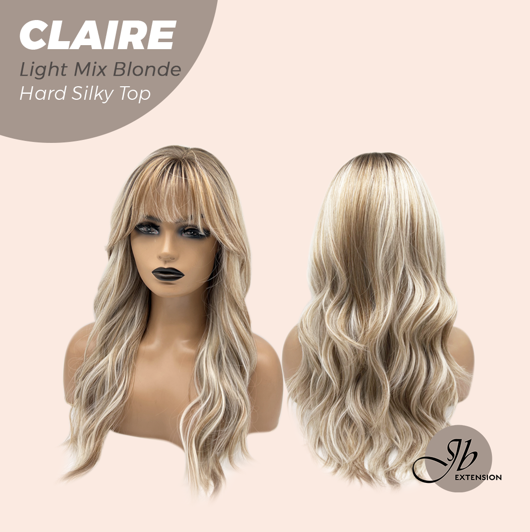 JBEXTENSION 22 Inches Scalpiana Light Mix Blonde 3.5X4 Hard Silky Top Natural Scalp Effect Women Wig with Bangs CLAIRE SILKY TOP - LIGHT MIX BLONDE