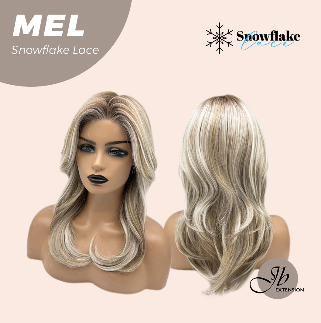 JBEXTENSION 20 Inches Ash Blonde Curly Pre-Cut Snowflake Lace Frontlace Glueless Wig MEL ASH BLONDE【PERMATEASE】【BENDY EAR TABS】- M/L