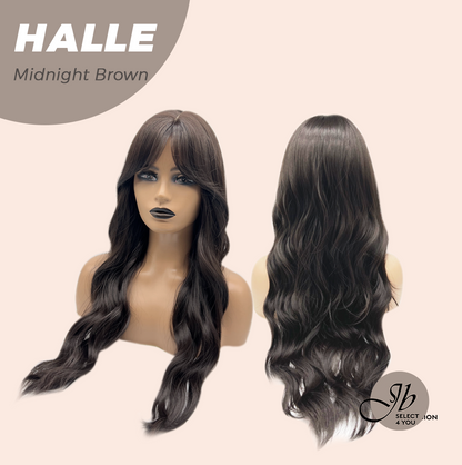 JBEXTENSION 27 Inches Long Wave Midnight Brown(Black/Brown) Wig with Bangs HALLE MIDNIGHT BROWN