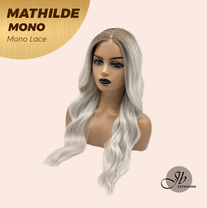 JBEXTENSION MATHILDE MONO Monofilament Handmade Wig 6X5 Full Monofilament Hand Tied Top Wig 26 Inches Curly Light Blonde with Dark Root Mono Lace Wig with Anti-slip Silicone Strips Glueless Wig MATHILDE MONO【BENDY EAR TABS】