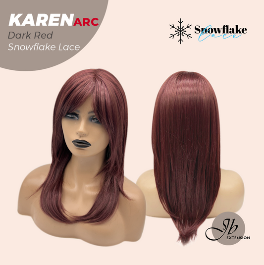 JBEXTENSION 18 Inches Dark Red Pre-Cut Arc Snowflake Lace Frontlace Glueless Wig KAREN DARK RED【BENDY EAR TABS】