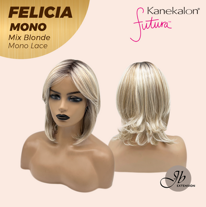 JBEXTENSION FELICIA MONO Full Monofilament Handmade Full Lace Full Hand Tied Wig 11 Inches Mix Blonde Mono Lace Handmade Futura Fiber Wig with Anti-slip Silicone Strips Glueless Wig FELICIA MONO - MIX BLONDE【BENDY EAR TABS】