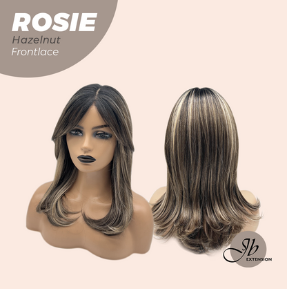 JBEXTENSION 16 Inches Hazelnut Curly Women Pre-Cut Frontlace Glueless Wig with Bangs ROSIE HAZELNUT