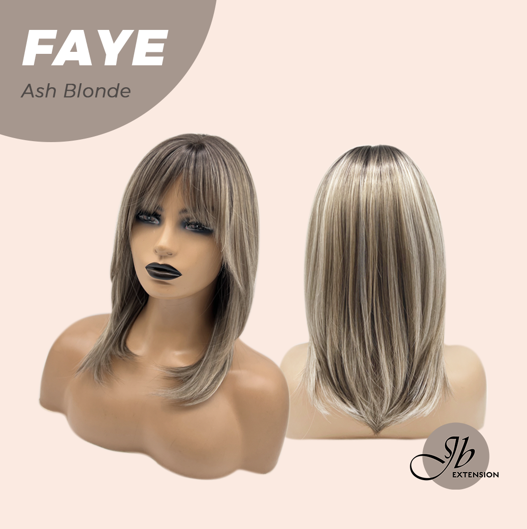 JBEXTENSION 16 Inches Straight Ash Blonde Wig with Bangs FAYE ASH BLONDE