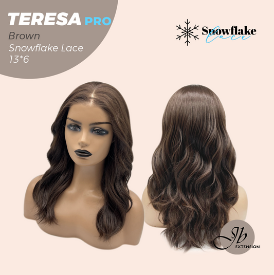 JBEXTENSION 18 Inches Brown Pre-Cut 13X6 Free Part Snowflake Lace Frontlace Glueless Wig TERESA PRO - BROWN【BENDY EAR TABS】