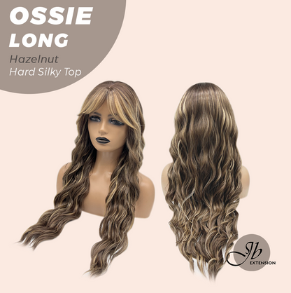 JBEXTENSION 28 Inches Scalpiana Long Wave Hazelnut 3.5X4 Hard Silky Top Natural Scalp Effect Wig with Bangs OSSIE LONG - HAZELNUT