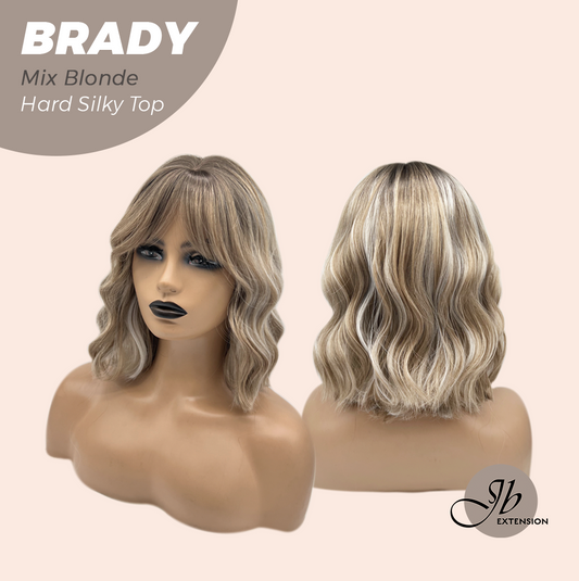 JBEXTENSION 12 Inches Scalpiana Wave Mix Blonde 3.5X4 Hard Silky Top Natural Scalp Effect Wig with Bangs BRADY MIX BLONDE